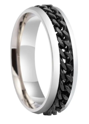 Ketting Ring - Zilver/Zwart