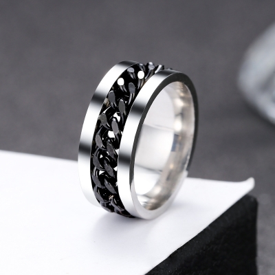 Ketting Ring - Zilver/Zwart