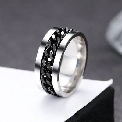 Ketting Ring - Zilver/Zwart