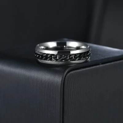 Ketting Ring - Zilver/Zwart