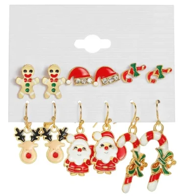 Kerst Oorbellen 6 Set - Goud