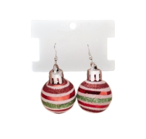 Gestreepte Kerstbal Oorbellen - Rood/Groen