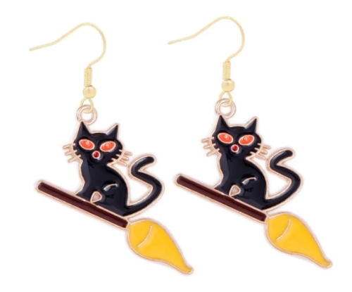 Bezem Kat Oorbellen - Goud