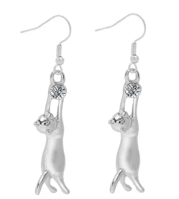 Diamanten Kat Oorbellen - Zilver