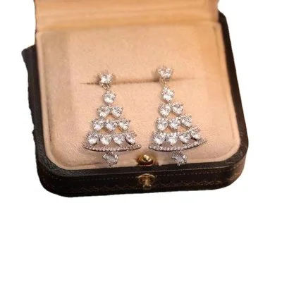 Diamanten Kerstboom Oorbellen - Zilver