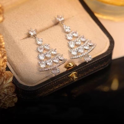 Diamanten Kerstboom Oorbellen - Zilver