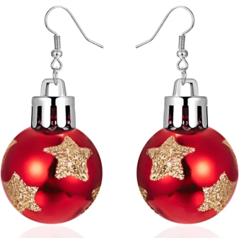 Kerstbal Oorbellen - Rood - Ster Kerstbal