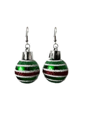 Gestreepte Kerstbal Oorbellen - Groen/Rood