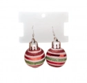 Gestreepte Kerstbal Oorbellen - Rood/Groen